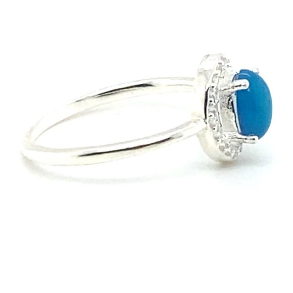 Blue Opal 1.02ct Platinum Finish Solid 925 Sterling Silver Ring - Picture 5 of 8